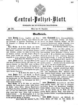 Zentralpolizeiblatt Montag 29. Dezember 1862