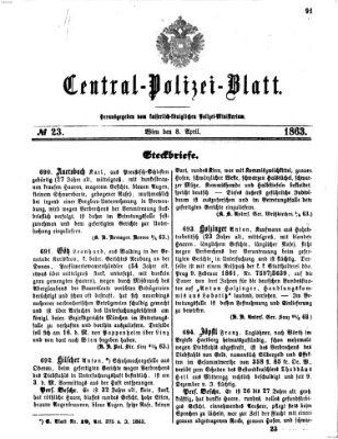 Zentralpolizeiblatt Mittwoch 8. April 1863