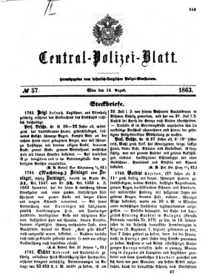 Zentralpolizeiblatt Freitag 14. August 1863