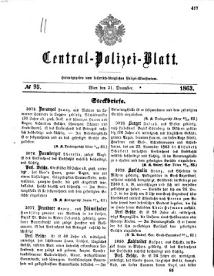 Zentralpolizeiblatt Donnerstag 31. Dezember 1863