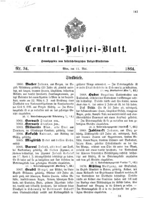 Zentralpolizeiblatt Mittwoch 11. Mai 1864