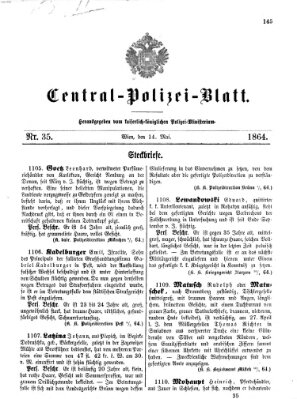 Zentralpolizeiblatt Samstag 14. Mai 1864