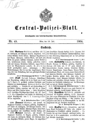 Zentralpolizeiblatt Montag 18. Juli 1864