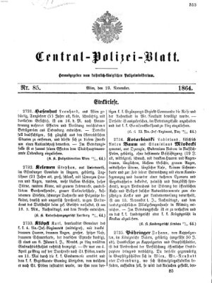 Zentralpolizeiblatt Mittwoch 23. November 1864
