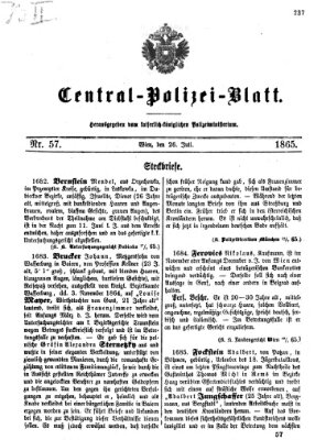 Zentralpolizeiblatt Mittwoch 26. Juli 1865