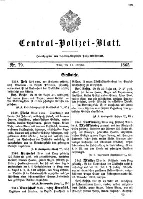Zentralpolizeiblatt Montag 16. Oktober 1865