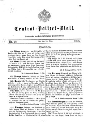 Zentralpolizeiblatt Dienstag 20. März 1866