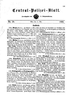 Zentralpolizeiblatt Freitag 11. Mai 1866