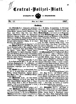 Zentralpolizeiblatt Dienstag 2. April 1867