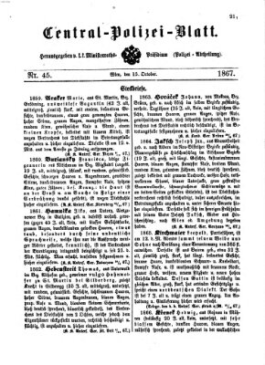 Zentralpolizeiblatt Dienstag 15. Oktober 1867