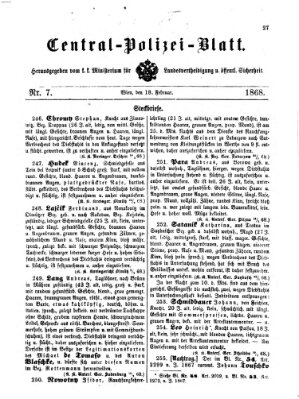 Zentralpolizeiblatt Dienstag 18. Februar 1868