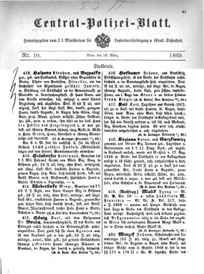 Zentralpolizeiblatt Dienstag 16. März 1869