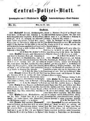 Zentralpolizeiblatt Freitag 23. Juli 1869