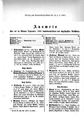 Zentralpolizeiblatt Montag 11. Oktober 1869