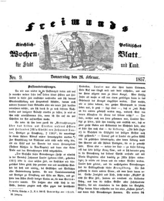 Freimund's kirchlich-politisches Wochenblatt für Stadt und Land Donnerstag 26. Februar 1857