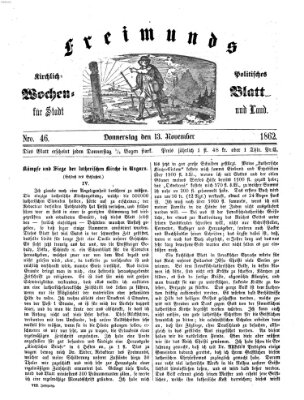 Freimund's kirchlich-politisches Wochenblatt für Stadt und Land Donnerstag 13. November 1862