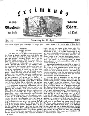 Freimund's kirchlich-politisches Wochenblatt für Stadt und Land Donnerstag 16. April 1863