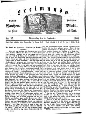 Freimund's kirchlich-politisches Wochenblatt für Stadt und Land Donnerstag 15. September 1864