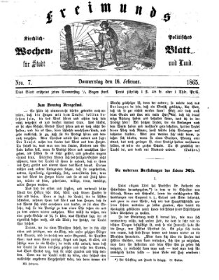 Freimund's kirchlich-politisches Wochenblatt für Stadt und Land Donnerstag 16. Februar 1865