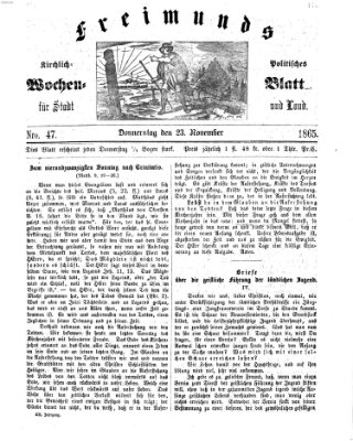 Freimund's kirchlich-politisches Wochenblatt für Stadt und Land Donnerstag 23. November 1865