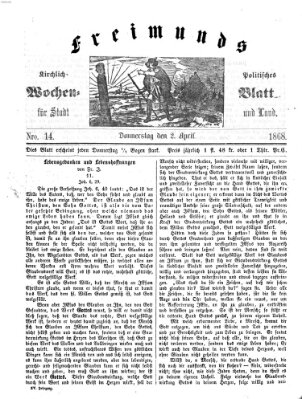 Freimund's kirchlich-politisches Wochenblatt für Stadt und Land Donnerstag 2. April 1868