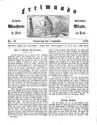 Freimund's kirchlich-politisches Wochenblatt für Stadt und Land Donnerstag 1. September 1870