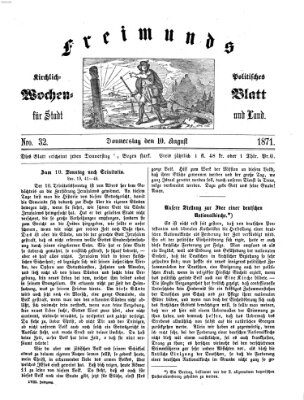 Freimund's kirchlich-politisches Wochenblatt für Stadt und Land Donnerstag 10. August 1871