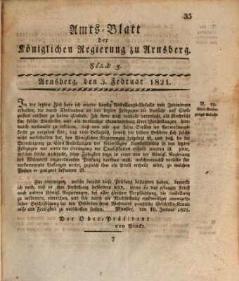 Amtsblatt für den Regierungsbezirk Arnsberg Samstag 3. Februar 1821