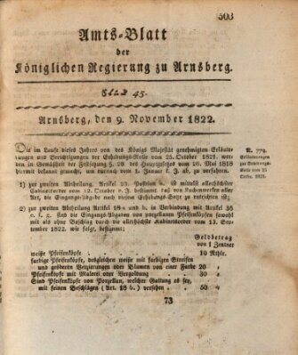 Amtsblatt für den Regierungsbezirk Arnsberg Samstag 9. November 1822