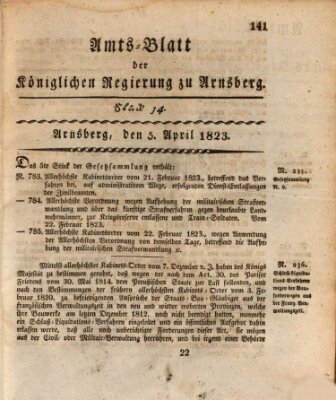 Amtsblatt für den Regierungsbezirk Arnsberg Samstag 5. April 1823