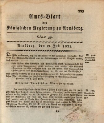 Amtsblatt für den Regierungsbezirk Arnsberg Samstag 19. Juli 1823