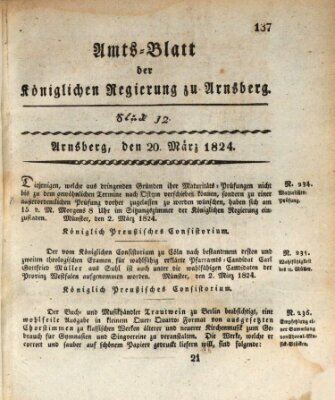 Amtsblatt für den Regierungsbezirk Arnsberg Samstag 20. März 1824
