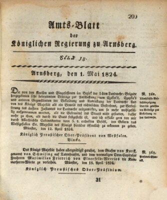 Amtsblatt für den Regierungsbezirk Arnsberg Samstag 1. Mai 1824