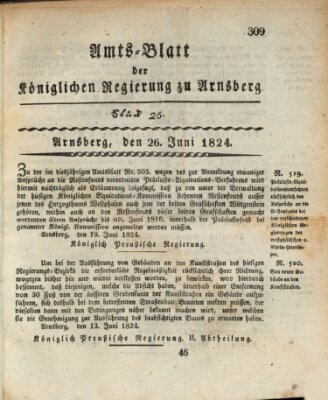 Amtsblatt für den Regierungsbezirk Arnsberg Samstag 26. Juni 1824