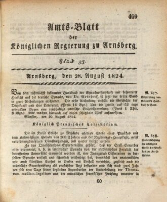 Amtsblatt für den Regierungsbezirk Arnsberg Samstag 28. August 1824