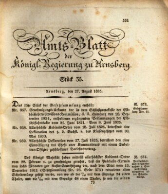 Amtsblatt für den Regierungsbezirk Arnsberg Samstag 27. August 1825