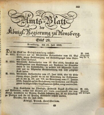 Amtsblatt für den Regierungsbezirk Arnsberg Samstag 22. Juli 1826