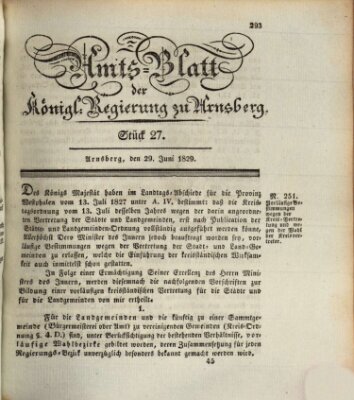 Amtsblatt für den Regierungsbezirk Arnsberg Montag 29. Juni 1829