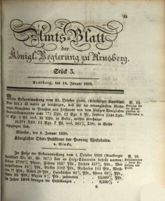 Amtsblatt für den Regierungsbezirk Arnsberg Samstag 16. Januar 1830