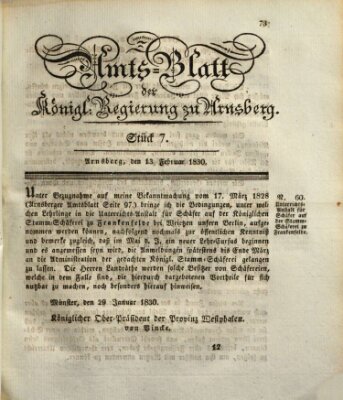 Amtsblatt für den Regierungsbezirk Arnsberg Samstag 13. Februar 1830
