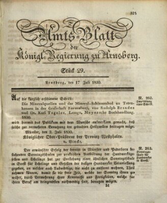 Amtsblatt für den Regierungsbezirk Arnsberg Samstag 17. Juli 1830