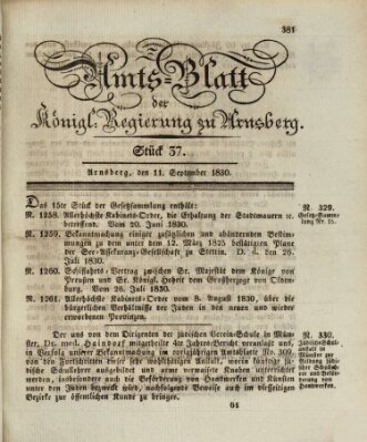 Amtsblatt für den Regierungsbezirk Arnsberg Samstag 11. September 1830