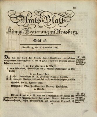 Amtsblatt für den Regierungsbezirk Arnsberg Samstag 6. November 1830
