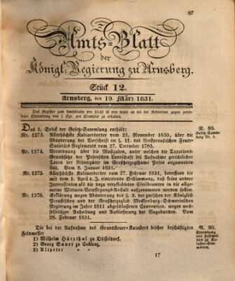 Amtsblatt für den Regierungsbezirk Arnsberg Samstag 19. März 1831