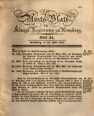 Amtsblatt für den Regierungsbezirk Arnsberg Samstag 23. Juli 1831
