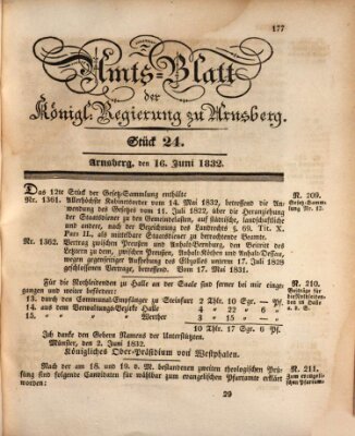 Amtsblatt für den Regierungsbezirk Arnsberg Samstag 16. Juni 1832