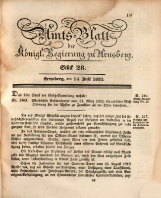 Amtsblatt für den Regierungsbezirk Arnsberg Samstag 14. Juli 1832