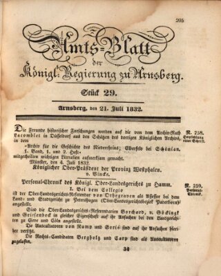Amtsblatt für den Regierungsbezirk Arnsberg Samstag 21. Juli 1832