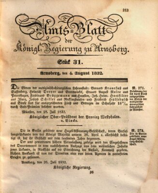 Amtsblatt für den Regierungsbezirk Arnsberg Samstag 4. August 1832