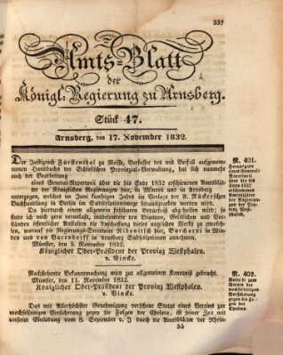 Amtsblatt für den Regierungsbezirk Arnsberg Samstag 17. November 1832
